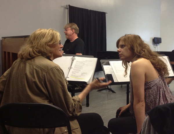 Jane Summerhays and Jillian Louis rehearse "Almost" with musical director Chris McGovern, NYC 2013